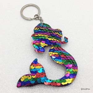Rainbow Mermaid Keychain, multicolor sequins
